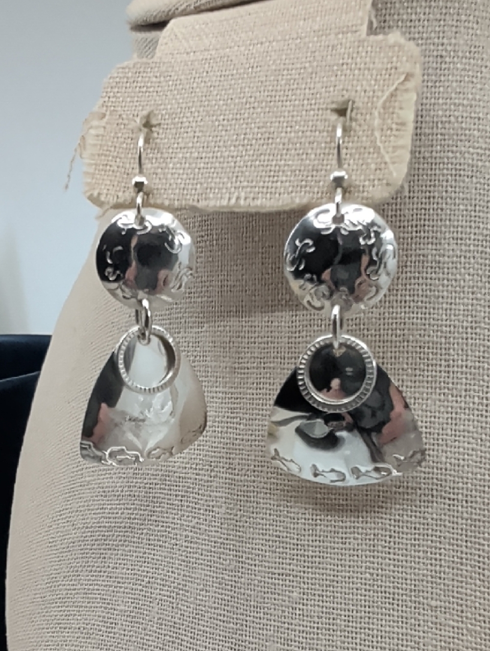 Sterling Silver 925 Fish Drop Earrings Florida Keys Artisan BJH Vintage 1990s - Picture 4 of 17
